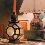 Lewondr Lanterne Marocaine en Métal Lampe Lanterne Rétro pour l'Extérieur au Jardin Chandelier en Fer Photophore Marocain pour Bougie Chandelle Décoration de Maison Orientale Noir + Coloré