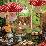Liseng Lot de 3 lanternes en papier en forme de champignon pour forêt jungle pays des merveilles thème d'anniversaire décoration de fête 3D