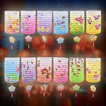 Lot de 12 Pièces Lanternes Chinoises en Papier Plissée Pliable Lanterne Chinoise Multicolore Bleu Rose Jaune Violet pour Décoration de Chambre Enfant Bébé Extérieur Mariage Fête