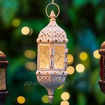NUPTIO Lanterne Marocaine Serrurerie Bougie Chauffe-Plat Métal & Verre Intérieur Extérieur à Piles LED sans Flamme avec Chaîne de 35cm Blanc