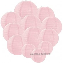 Renquen 15" 20" 25" 30" Lampion Papier Boule pour Décoration de Mariage Maison Anniversaire Fête etc. 12 pièces Pink
