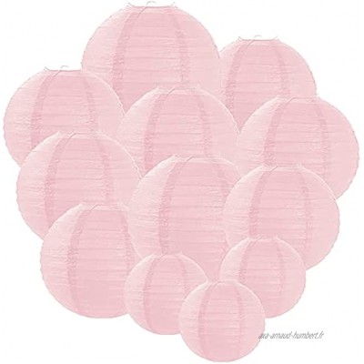 Renquen 15" 20" 25" 30" Lampion Papier Boule pour Décoration de Mariage Maison Anniversaire Fête etc. 12 pièces Pink