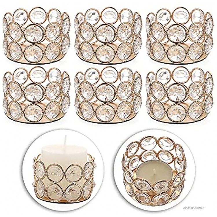 BSTKEY Lot de 6 photophores décoratifs en cristal pour bougies chauffe-plat centre de table pour table fête de mariage décoration d'intérieur doré