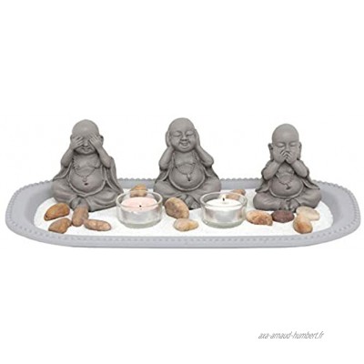 Carousel Home and Gifts Photophore pour bougie chauffe-plat avec trois statues de Bouddha zen