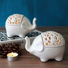 Hosoncovy Lot de 2 petits photophores creux en céramique en forme d'éléphant pour bougie chauffe-plat