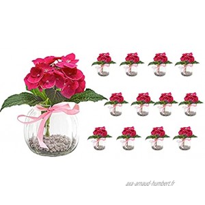 Lot de 12 photophores décoratives en Verre nœud Blanc Rose décoration de Table Petit Vases de Mariage fête Verre Transparent Verre Weiß 12 x Rosa Schleife
