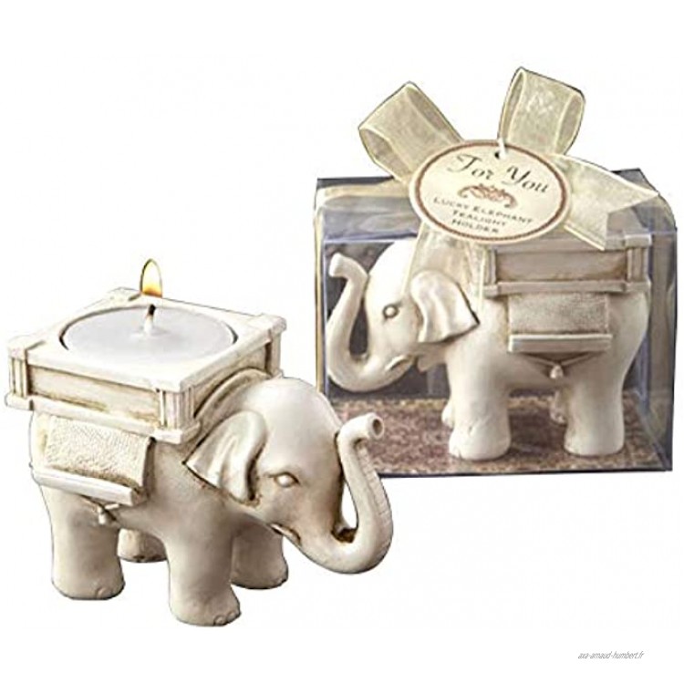 Lot de 2 photophores en cire parfumée Motif éléphant Blanc ivoire