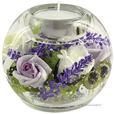 Photophore Moderne Porte-Lanterne en Verre avec Roses Blanc Violet diamètre 9 cm * Artisanat Exclusif d'Allemagne *