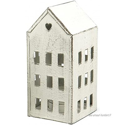 Matches21 Joli photophore en forme de maison avec fenêtres et cœur en métal Blanc 8 x 7 x 16 cm