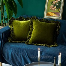 Glory Season Housse de coussin en velours Housse de coussin carrée luxueuse et décorative douce pour canapé-lit ferme lot de 2 45x45cm vert olive