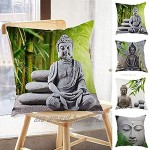 Housse de coussin avec impression de statue de Bouddha zen en bambou pour voiture canapé décoration d'intérieur 45 x 45 cm