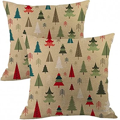 JiangLANY Lot de 2 housses de coussin carrées en coton et lin avec motif arbre de Noël 45,7 x 45,7 cm