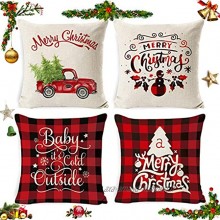 Sunshine smile 4pcs Christmas Pillow Covers,Coussin taie d'oreiller noël,Housse de Coussin Noel,Housse de Coussin Decoration 3