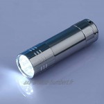 Zhou-YuXiang Premium Bright Light Stable Alimentation Mini Extérieure en Aluminium Portable Ultra Blacklight 9 LED Lampe Torche Lampe Torche