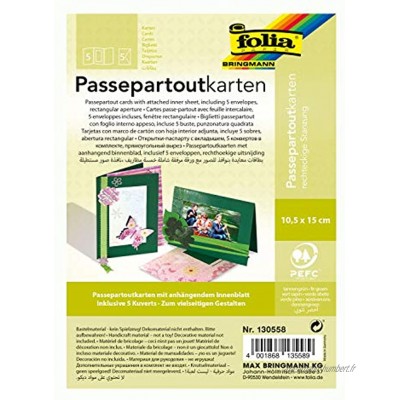 Folia Passe-partout avec perforation rectangulaire 10,5 x 15 cm 5 cartes et enveloppes version allemande