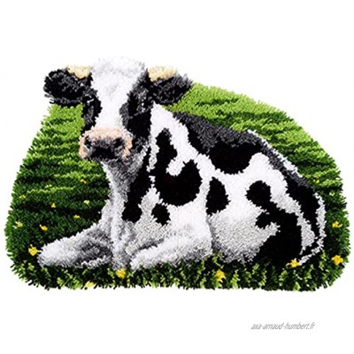 Kaxofang Kit de Crochet de Verrouillage Bricolage Crochet Kits Fil 19,6 X 13,38 Pouces Vache Impression Tapis Faire de L'Artisanat pour Les Adultes et DéButants Enfants