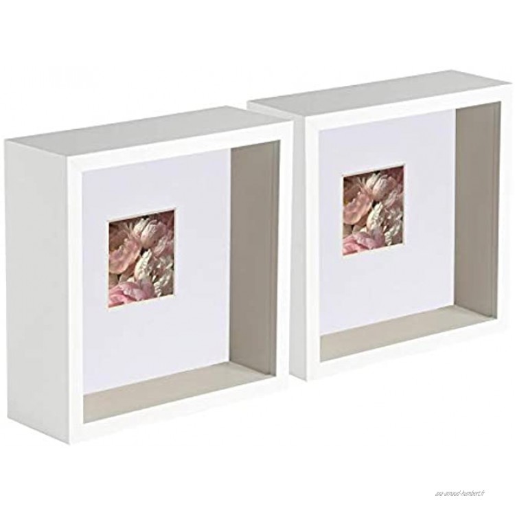 Nicola Spring 2 pièces 6 x 6 3D Ombre Profond Boîte Cadre Photo Set Craft Affichage Cadre Photo avec 2 x 2 Mont Blanc