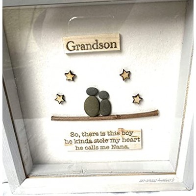 Pebble Art Gift Grandson – Grandma – Nana Box – Image encadrée idéale pour Noël anniversaire