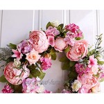 Ailinda Pivoine Couronne florale de Rose Couronne de brindilles 40,6 cm fait à la main vintage Guirlande de fleurs artificielles Couronne de porte avant Rose