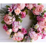 Ailinda Pivoine Couronne florale de Rose Couronne de brindilles 40,6 cm fait à la main vintage Guirlande de fleurs artificielles Couronne de porte avant Rose