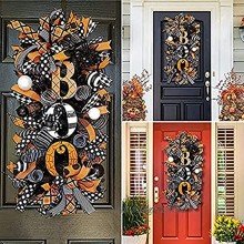 ARVALOLET Panneau à suspendre Halloween Boo Couronne d'araignée à suspendre sur une porte en maille et rubans pour décoration d'intérieur ou d'extérieur