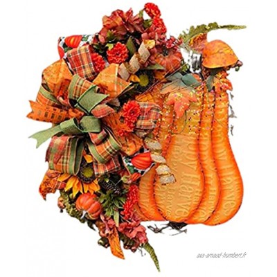 Couronne d'automne orange avec citrouilles et hortensia pour porte d'entrée décoration de porte d'entrée décoration d'Halloween ou de Thanksgiving