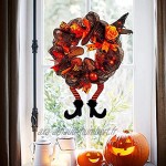 Couronne de porte d'entrée couronne d'Halloween de sorcière artificielle avec des jambes de chapeau couronne d'Halloween à la maison avec une décoration de rubans exquis pour la décoration d'Hallow