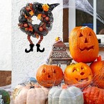 Couronne de porte d'entrée couronne d'Halloween de sorcière artificielle avec des jambes de chapeau couronne d'Halloween à la maison avec une décoration de rubans exquis pour la décoration d'Hallow