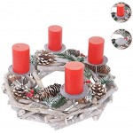 Mendler Couronne de l'Avent ronde décoration de Noël couronne de table en bois Ø 35 cm blanc gris avec bougies rouge