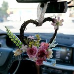 Ototon Guirlande de Fleurs Artificielles Forme de Coeur Mini Couronne de Porte de Printemps Décoration pour Porte d'Entrée Mariage Maison Voiture