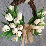 SMLJFO Couronne de tulipes artificielles couronne de porte de 39,9 cm couronne de tulipes blanches couronne de printempsété,guirlande de tulipes pour la maison un mariage un festival décoration